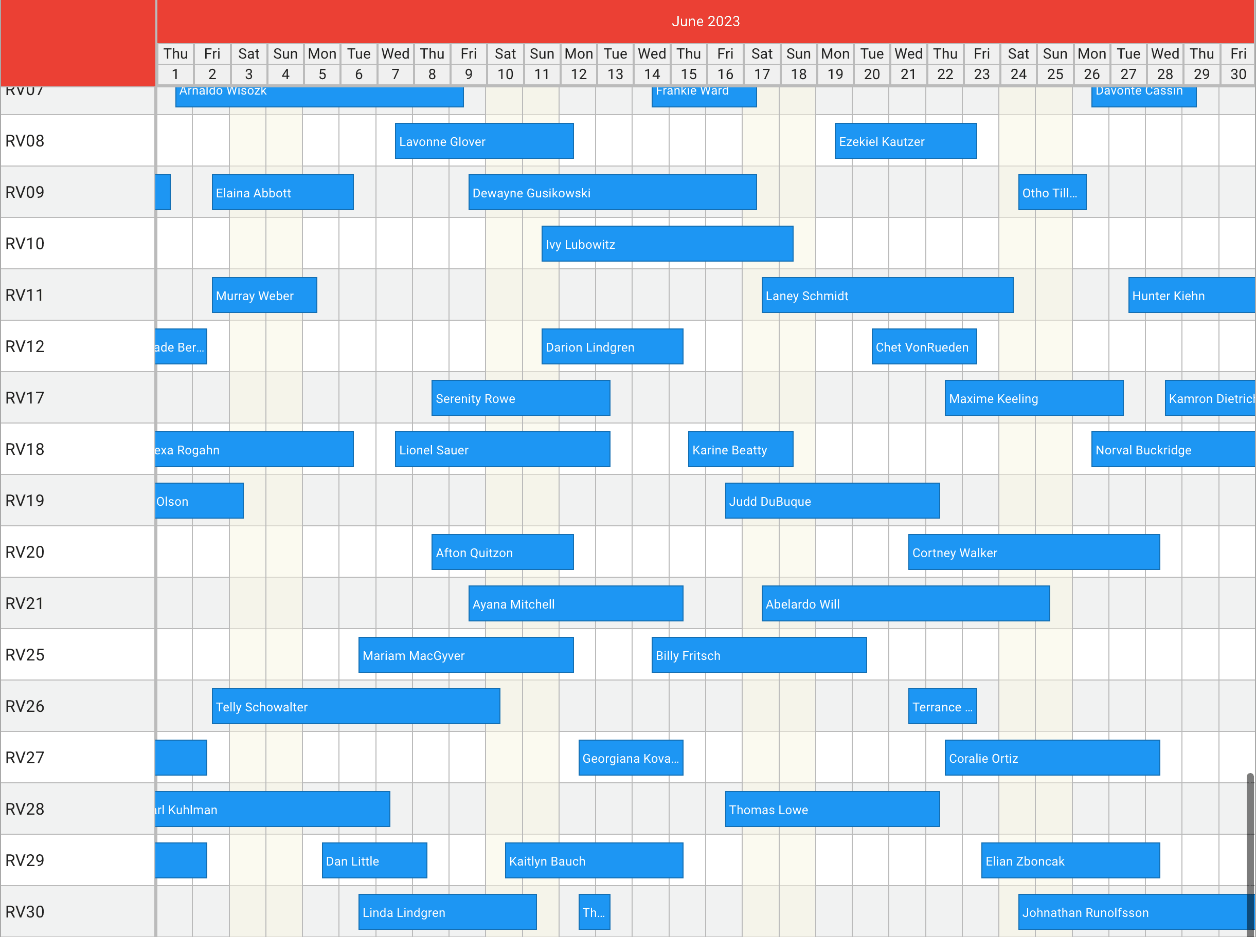 example of image of a campground admin reservation calendar on easycampsite